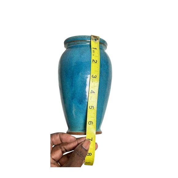 Handmade Blue Ceramic Vase – Signed Artisan Pottery, Wheel-Thrown Stoneware Vase - Picture 5 of 8